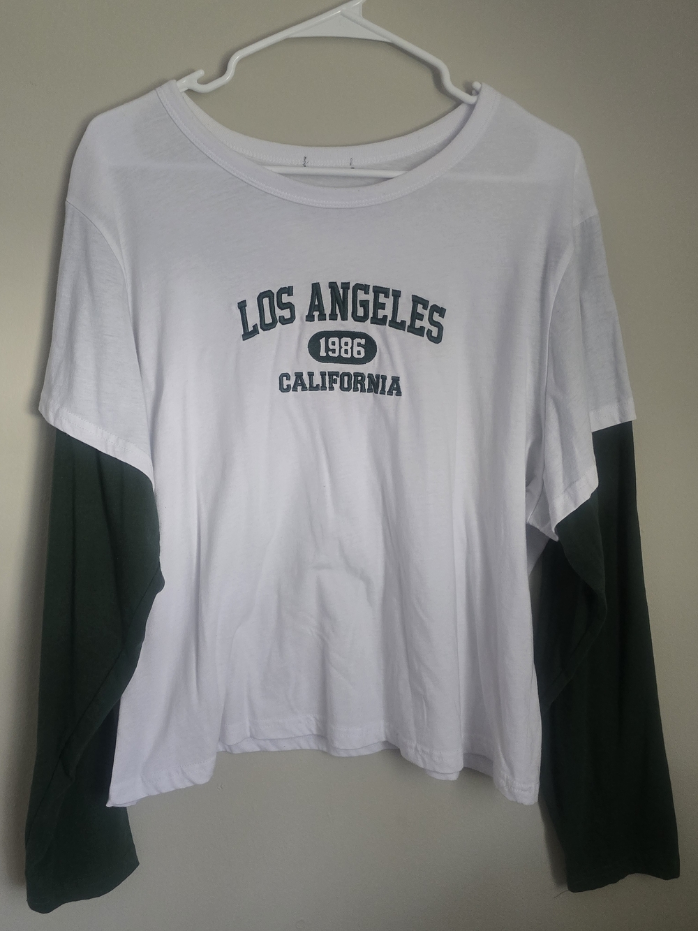 Los Angeles 1986 California Long Sleeve Tee - White & Dark Green